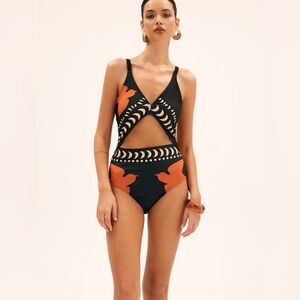 Commense Bird Print Cutout One Piece Swimsuit